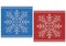 Red and blue stitch patterns with snowflakes