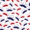 Red and blue umbrellas white seamless pattern