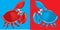 Red and blue vector crabs on red and blue backgrounds