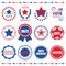 Red and blue Vote America tags and design elements set