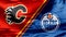 A Red and Blue Waving flag. The Battle of Alberta. Flames vs Oilers.