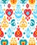 Red blue and white colorful ikat asian traditional fabric seamless pattern, vector
