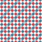 Red Blue White Seamless Diagonal French Checkered Pattern. Inclined Colorful Fabric Check Pattern Background. 45 degrees Classic