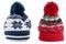 Red blue winter bobble ski hat isolated white knit