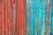 Red blue wood texture from old fence boards