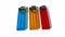 Red, blue and yellow lighters.