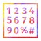 Red, blue, yellow, purple triangular numbers, percent sign and h