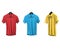 Red, blue and yellow short sleeve shirts