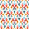 Red blue yellow and white colorful ikat asian traditional fabric seamless pattern, vector