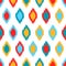 Red blue yellow and white colorful ikat asian traditional fabric seamless pattern, vector