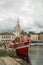 Red boat in Honfleur Harbor