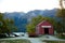 Red boat house at Glenorchy in New Zealand