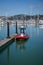 Red boat in the marina at Sausalito, California USA on August 6, 2011