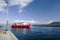 Red boat in port on Megijima Island, Inland Sea, Japan