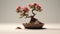 Red Bonsai Plant: Meticulous Photorealistic Still Life On Grey Background