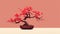 Red Bonsai Tree In Clay Pot: Realistic Yet Stylized Illustration