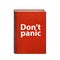 Red book with Dont panic text on cover isolated