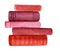 Red books. Roots of books on a bookshelf. A stack of five books. Decorative element. Hand drawn watercolor illustration. Isolated