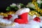 Red boot christmas or Santa shoe on rustic wooden table,Christmas