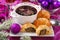 Red borscht and pastries with mushrooms for christmas