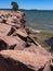 Red boulders on Lake Michigan shoreline