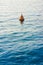 Red bouy on a calm lake - concept image with copy space