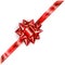 Red bow with diagonal ribbon with golden strips