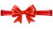 Red bow with horizontal ribbon with golden strips
