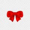 Red bow isoltaed on transparent background. Realistic satin gift bow with knot