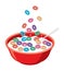 red bowl with cereals in milk. vector