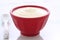 Red bowl plain yogurt