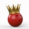 Red bowling ball crowned with a gold crown isolated on white background