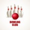 Red bowling ball and white skittles. Vector illustration