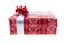 Red box christmas present. side view rectangular christmas gift ribbon