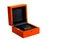 Red box for storing wrist watches, open wooden box.