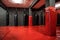 Red boxing area with punching bags