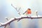 red-breasted robin sitting on a frost-covered branch