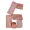 Red brick alphabet number font on white background isolated with clipping path