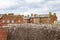 Red brick barracks in historical Fort George, Scotland with a ditch