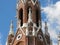 Red brick church tower. Budapest, Hungary