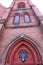 Red brick facade and tower, church, downtown Keene, New Hampshir