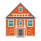 Red brick house exterior front view, english houses flat vector illustration