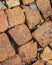 Red brick road macro fragment, photo background