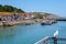 Red brick rowhouses on the harborfront of Folkestone