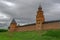 Red brick towers and walls of the Kremlin fortress in Veliky Nov