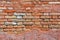 Red brick wall with saltpeter and moisture