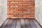 Red brick wall texture and wood floor