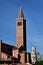 Red brick and white marble belfry in Verona