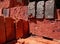 red bricks neatly arranged in the sun