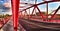 Red bridge. Artistic look in vintage vivid colours.